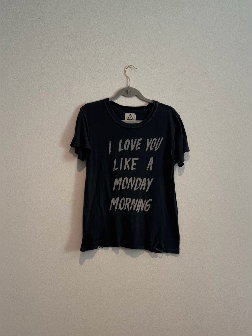 RARE VINTAGE UNIF “Love You Like A Monday” Distressed Black Graphic Tee, size xs - Picture 12 of 14